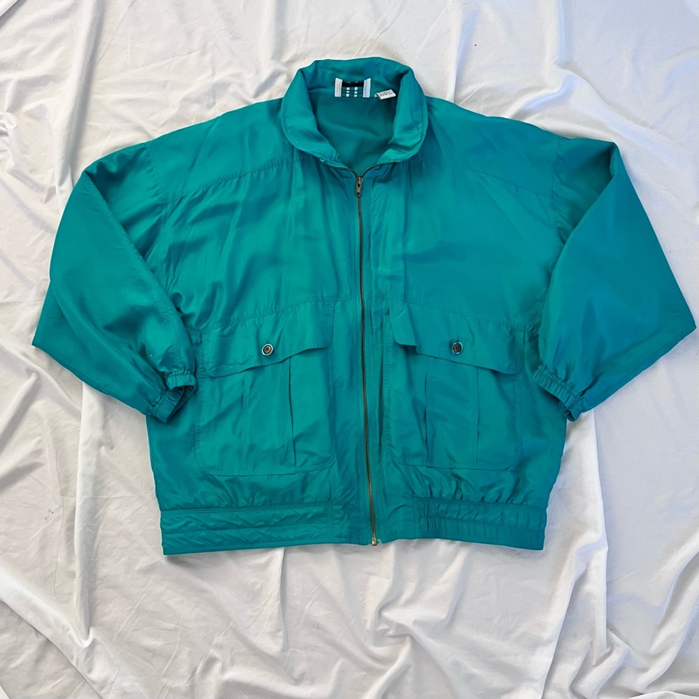 Vintage EVR Teal 100% silk Bomber/Track Jacket // size L